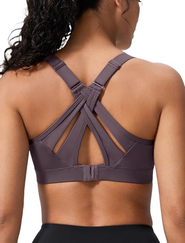 Image of Yvette Criss Cross Adjustable High Impact Running Bra | Pickleball Tennis, Big Bust Plus Size, Adjustable Strap, Wireless Sewn in Pads, No Bounce, Full Coverage, Moisture-Wicking