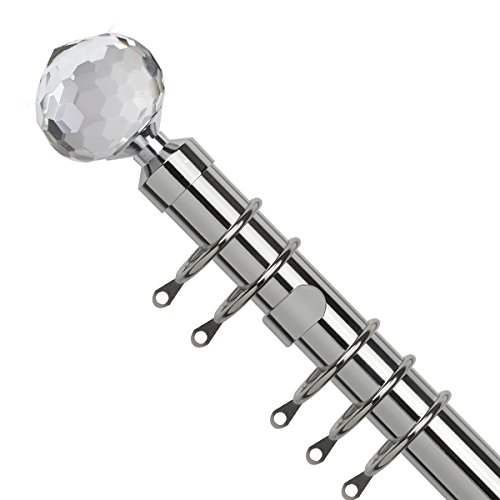 Speedy Pristine 25 - 28mm Crystal Extendable Metal Curtain Pole Set, Chrome, 170 - 300 Cm