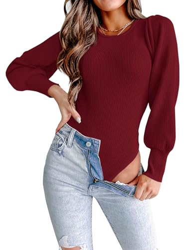 Image of MASCOMODA Womens Puff Long Sleeve Ribbed Sweater Bodysuits