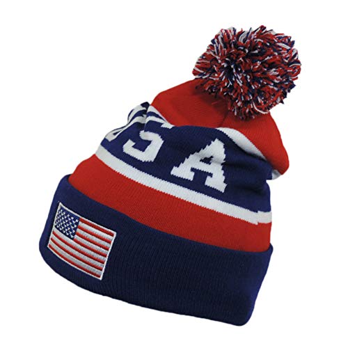 USA Red White & Blue Knitted Stocking Cap w/ Pom Pom2