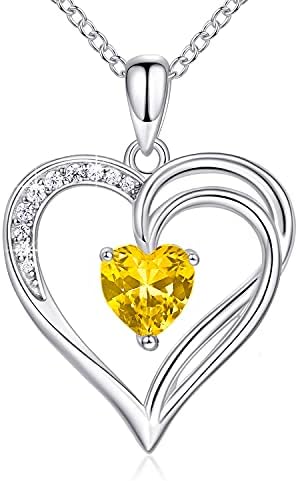 AM ANNIS MUNN 925 Sterling Silver Heart Necklace for Women Birthstone Necklace Double Heart Silver Necklaces for Women Jewelry Gifts for Women Mum Her