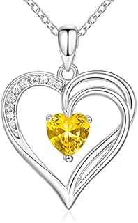 AM ANNIS MUNN 925 Sterling Silver Heart Necklace for Women Birthstone Necklace Double Heart Silver Necklaces for Women Jewelry Gifts for Women Mum Her
