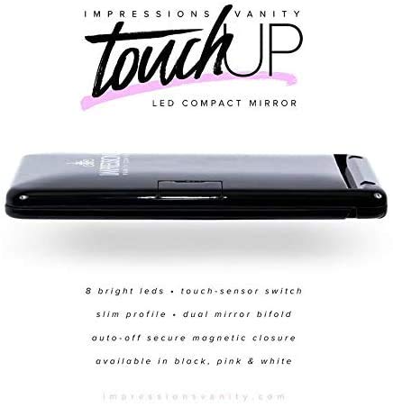 Impressions Vanity Compact Mirror With Led Lights, Travel Touch Xl And Touchup Makeup Mirror Bundle With 5X Magnifying Glass, Rectangular Portable Beauty Mirror With Touch Sensor Switch (Black) #TOP4