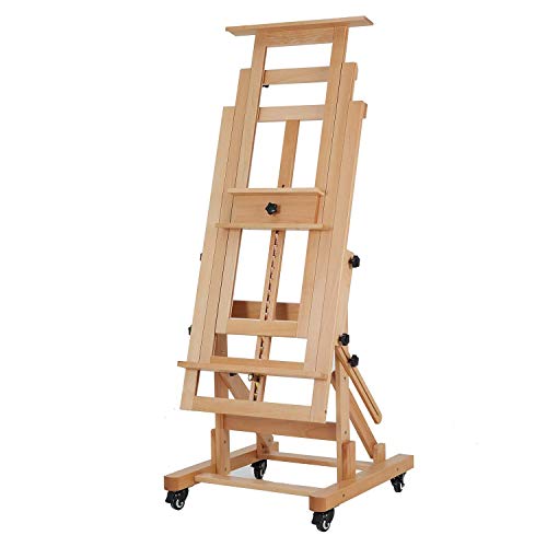 MEEDEN Deluxe Movable H-Frame Studio Easel,Muti-Function Artist Easel, Heavy Duty Art Easel,Display Easel,Extra Large and Thicken Solid Beech Wood Easel, Holds Canvas Art Up to 78.7 High