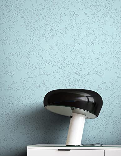Newroom Tapete Blau Vliestapete Äste - Ästetapete Floral Türkis Babyblau Blätter Blumen Blumentapete Romantisch Rosentapete Vintage inkl. Tapezier-Ratgeber