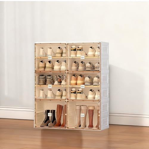 Xinzyxx シューズボックス クリア ケース 収納ボックス 折り畳み スリム 靴箱 靴収納 折り畳み 収納ボックス ラック 防塵カバー おしゃれ 透明 男女兼用 PPボード 工具不要 省スペース リビング 廊下(2列5段 - 20足)