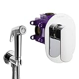 PaulGurkes Bidet Set oval Unterputz Armatur Spraybrause Hygiene Dusche Einhandmischer Duscharmatur Bidetbrause Intimdusche Messing Chrom Kunststoff Wandanschlussbogen 1,2m Brauseschlauch Bidetschlauch