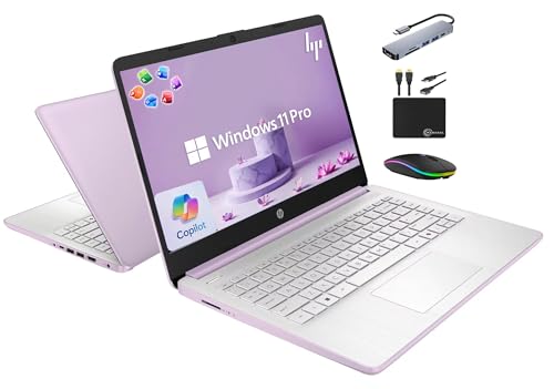 HP 14' Laptop 2025 Business Student Slim Computer, Lifetime MS Office, Copilot AI, Quad-Core Intel CPU, 16GB RAM, 628GB Storage (128GB UFS+500GB Ext), MarxsolAccessory, Wi-Fi 6, Win 11 Pro, Lavender