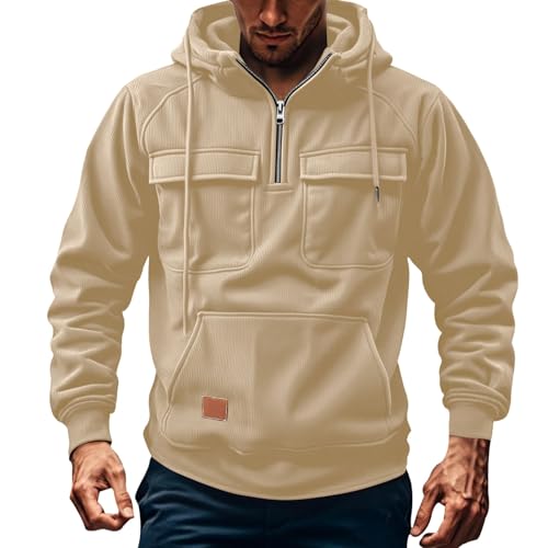 Mens Hoodies Long Sleeve Camo Quarter Zip Hooded Pullover Jacket Sweatshirt Tactical Workout Hoodie2