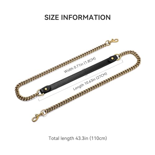 Image of jiesinlov Purse Leather and Chain Bag Shoulder Strap Replacement Crossbody for Handbags,43 Inches in Length(Gilt-Black)
