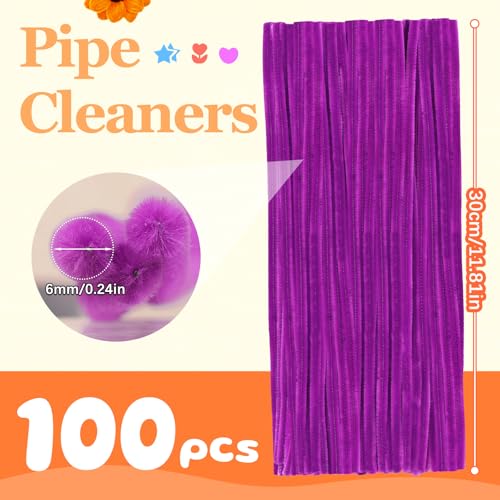Image of 100 Pcs Pipe Cleaners Bulk Craft Suppies Rose Purple Pipe Cleaners | Chenille Stems Craft Pipe Cleaners for Crafts Cleaning Flower Making Festival Decorations