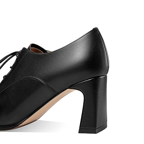 TinaCus Women's Pointed Toe Genuine Leather Lace Up Handmade Mid Heel Pumps Shoes3