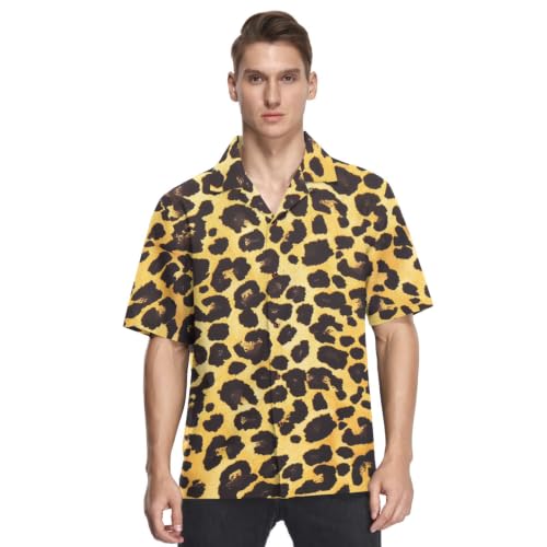 Chemise Hawaïenne Léopard Jaune Noir Décontractée et Boutonnée Mode Masculine