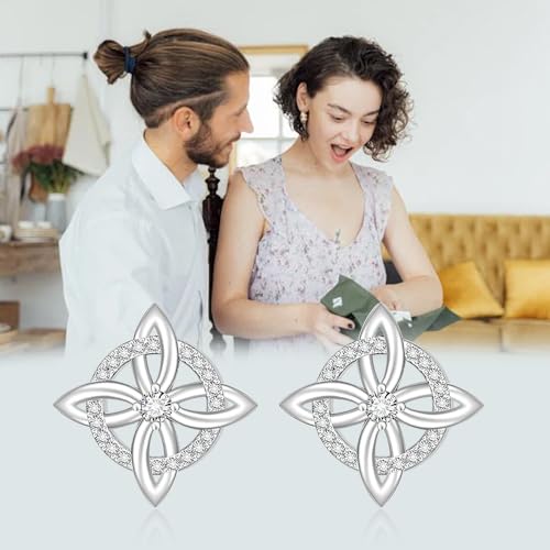 Celtic Knot Infinity Moonstone Stud Earrings for Women S925 Sterling Sliver Triquetra Hypoallergenic Piercing Studs for Sensitive Ears Trendy Dainty Irish Gifts 7