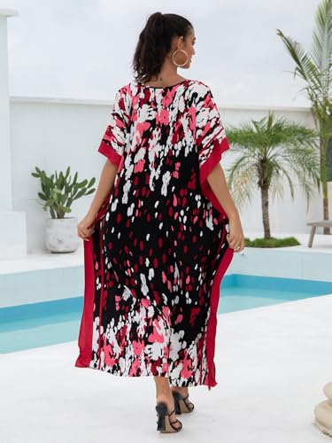 Image of KECVOT Kaftan Dresses for Women V-Neck Print Swimsuit Cover Up Plus Size Beach Caftan Lounge Dress