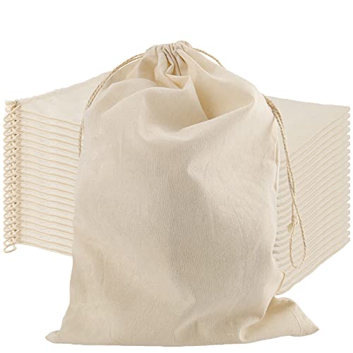 SEUNMUK Confezione da 20 sacchetti in mussola di cotone con coulisse, 20x35 cm, sacchetti in mussola di cotone con coulisse, Cotone, SEUNMUK