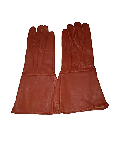 Medieval Renaissance Gauntlet leather cosplay gloves long arm cuff (Tobacco brown, Medium)