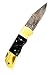 DKC Knives (13 5/18) SALE DKC-728 GOLDEN STAG Rustic Stag Horn Damascus Steel Folding Pocket Knife Black-White Bone 6oz 7" long 3" Blade