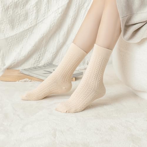 Image of TOAMOUR Womens Crew Socks, 4 Pairs Casual Knit Cotton Comfy Breathable Dress Socks for Women