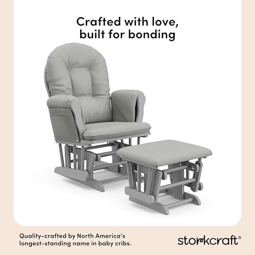 Image of Storkcraft Premium Hoop Glider & Ottoman (Pebble Gray /Light Gray) - GREENGUARD Gold Certified Nursery Glider, Solid Wood Craftsmanship, Smooth-Gliding Nursery Chair and Ottoman, Award-Winning