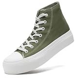 Womens Platform Canvas Sneakers Mens High Top Classic Canvas Shoes Unisex Casual Tennis Comfortable Fashion Sneakers Lace-Up,ArmyGreen,Size 9.5W/8M -  Xraehni