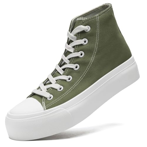 Womens Platform Canvas Sneakers Mens High Top Classic Canvas Shoes Unisex Casual Tennis Comfortable Fashion Sneakers Lace-Up,ArmyGreen,Size 9.5W/8M -  Xraehni