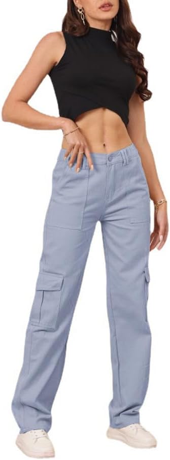 THWEI Cargo Pants for Women High Waisted Casual Pants Y2K Streetwear with 6 Pockets