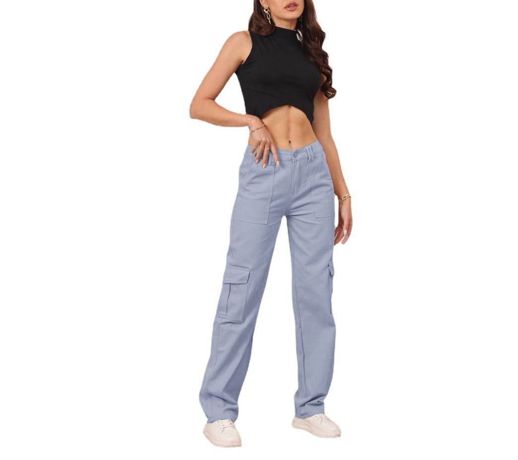 THWEI Cargo Pants for Women High Waisted Casual Pants Y2K Streetwear with 6 Pockets