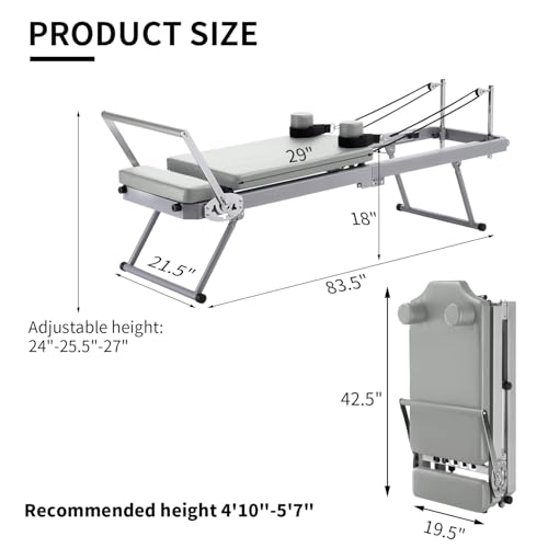 ZENOVA Pilates Reformer Foldable Pilates Machine & Equipment for Home Workout Cardio Fitness Rebounder Up to 300 lbs Weight Capacity