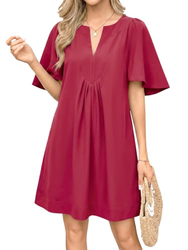 Image of Wenrine Womens Flutter Short Sleeve Mini Dress Casual V Neck Loose Flowy Summer Dresses