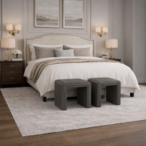 Image of HomePop 19 inch Modern Channel Tufted Ottoman - Pewter Gray Faux Leather