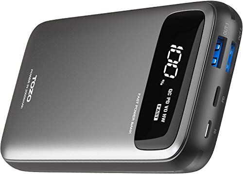 TOZO PB2 Portable Charger 20000mAh with Visible Digital Display Fast Power Bank 18W PD+Quick Charge 3.0 Battery Pack with Dual Input Ports, High-Speed Charging for iPhone,Samsung and More.Black