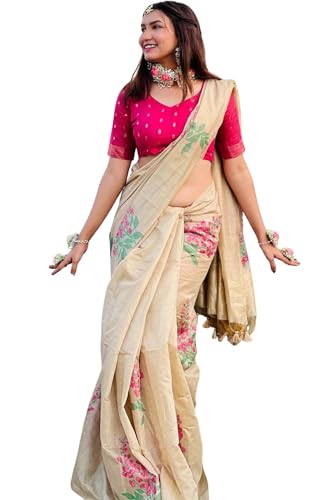 Image of SGF11 Women's Kanjivaram Soft Cotton Linen Silk Saree With Blouse Piece