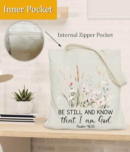 Image of Aesthetic Christian Gifts Tote Bag for Church, Religious Tote Bag for Bible Study, Medium Size with Inner Pocket