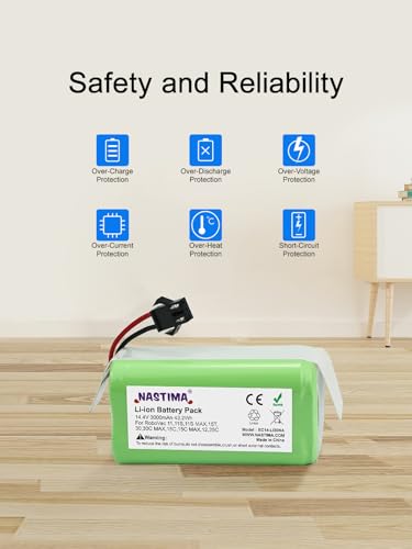 Nastima 14,4V 3000Mah Batteria Li-Ion Compatibile Con Ikohs Netbot S14/S15, Lefant T700/M201, Proscenic 850T, Ecovacs Deebot N79/N79S/DN622, Eufy Robovac 11S/11/15C/15T/30/35C, Conga 990/1090/1790 - 6