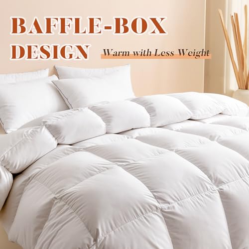Cosybay Oversized King Size Feather Down Fiber Comforter Ultra Fluffy Duvet Insert, All Season White Cotton Cover Luxury Hotel Bed Comforter with Corner Tabs, 116x98 Inch
