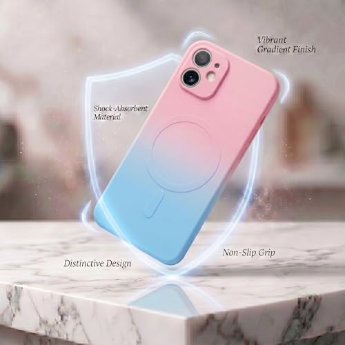 Image of amazon basics Gradient Mag-Safe Case for iPhone 11 | Soft Silicone Shockproof Cover with Camera Protection | Slim Lightweight Design | Smooth Touch & Durable - Pink & Blue