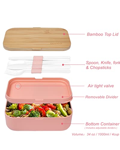 Invvni Bento Box Adult Lunch Box For Women Gift Bamboo Lunchbox Eco Friendly, Leakproof, Airtight, Bpa Free, Pink #TOP3