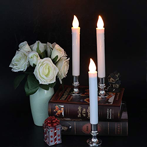 Image of Wondise Flameless Window Candles with Remote and Timer, Battery Operated Flickering Candles with Silver Holders and Suction Cups, Battery Included, for Holiday Decoration, Set of 4(D1 x H7 Inch)