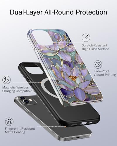 Image of Goodon for iPhone 12 Mini Case Cute - Wireless Charging Compatible - Dual-Layer Hard Shell + Silicone Cover - Protective Phone Case with Trendy Designs for Women - Abstract Lotus | Dual-Layer Hard Shell + Silicone, Slim Fit Protective Phone Cover with Wildflower Designs for Women Girls
