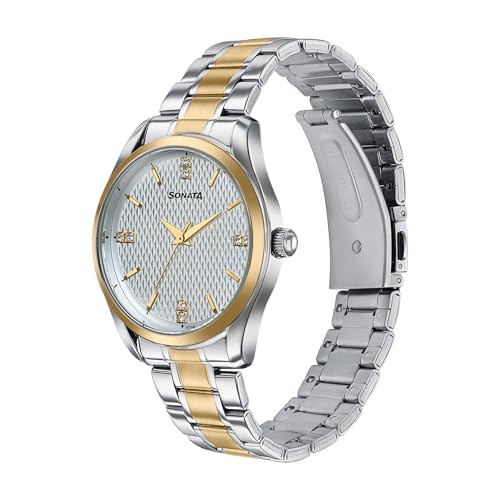 Image of Sonata Jashn with Quartz Analog White Dial IPS /IPG Strap Men's Wedding Watch - 77206BM01