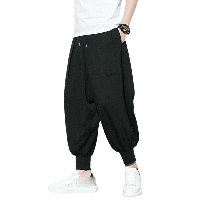Pantalon sarouel pour homme de style chinois avec cordon de serrage