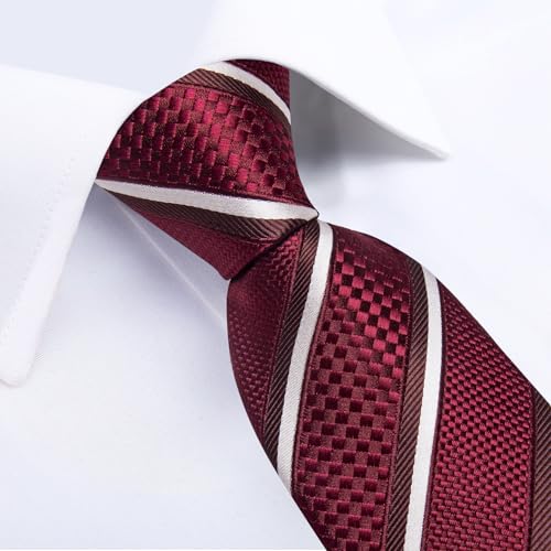Image of DiBanGu Mens Tie Silk Plaid Striped Necktie and Pocket Square Cufflinks Tie Clip Set with Gift Box Formal Wedding Party