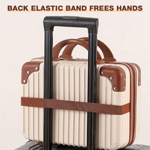 Image of Portable Hard Shell Cosmetic Travel Case, Small Travel Hand Luggage with Elastic Band, Mini ABS Carrying Makeup Case Suitcase (B-Cream..)