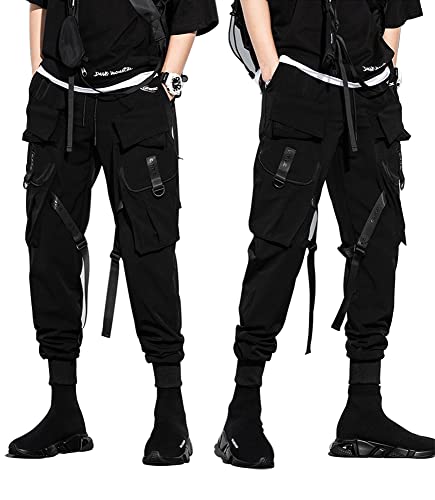 Dudhuh Cargo Pants For Men Techwear Hip Hop Harem Pants Streetwear Fashion Men’s Tactical Track Jogger Pants Black #TOP4