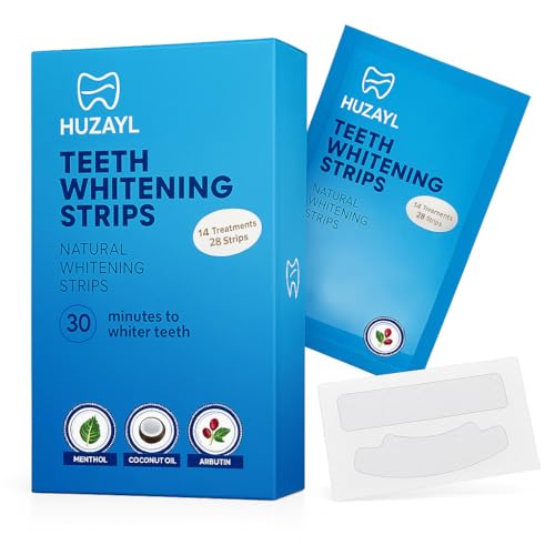 Huzayl Teeth Whitening Strips - 14 Treatments, Peroxide-Free, Enamel Safe, Deep Stain Removal, Teeth Whitening with Pap Formula for Fast Results, 28 Strips