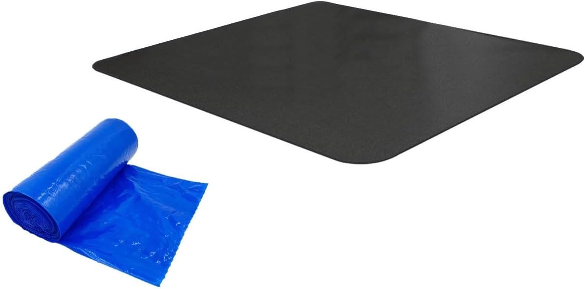 Under Dog Crate Mat, 48" x 48", Black with Resilia Commercial Grade Dog Poop Bags, Unscented, Blue, 1 Roll of 200 Bags