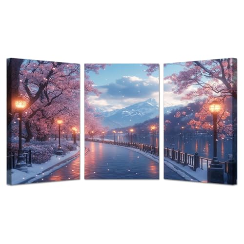 Lot de 3 posters TODOAA arbres de montagne hiver rose sur toile encadrée 30x45cm