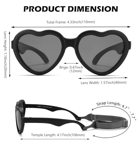 Image of Flexible Heart Shaped Baby Polarized Sunglasses with Strap Adjustable Toddler & Infant Age 0-24 Months
