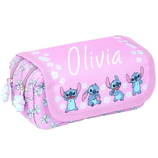 Disney Stitch - Estuche para lápices personalizado, color morado, bonito estuche escolar personalizado para niñas, 2 compartimentos grandes, bolsa de papelería, Purple | Ya disponible en tu tienda friki favorita! En mundofriki.es!